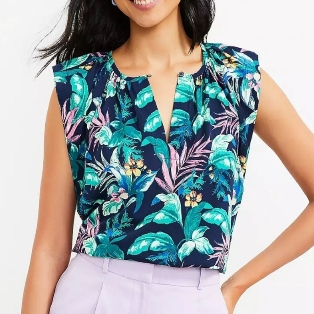 LOFT tropical palm and floral print sleeveless top
